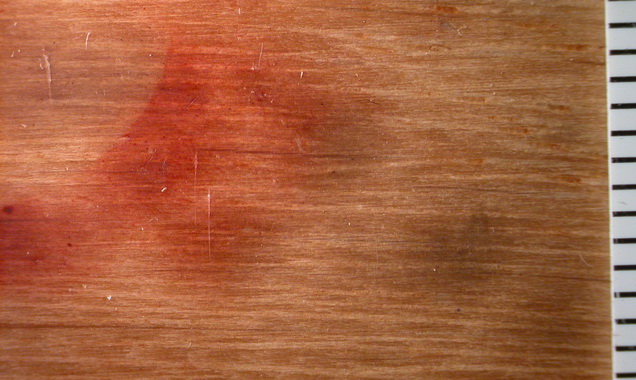 Eisenionen führen auf Holzoberflächen z. T. zu schwarzen Flecken und Streifen.